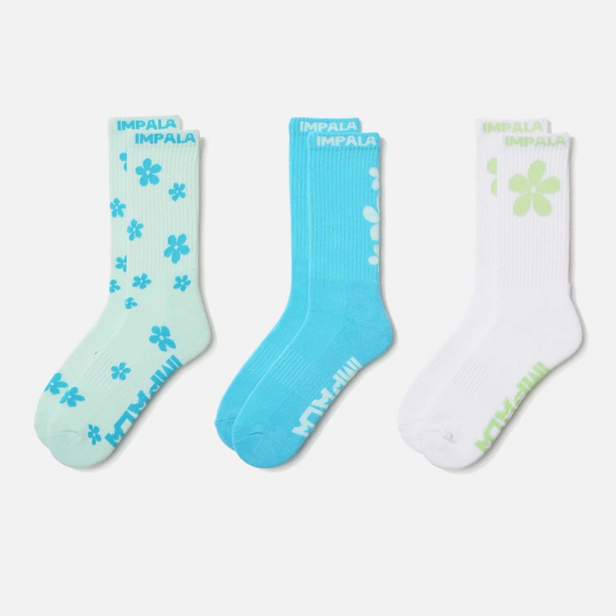 Impala Stripe Crew Socks 3pk - Ditsy Blue